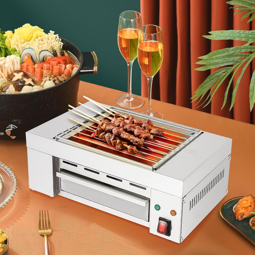 1500W Electric Indoor Searing Grill Commercial Korean BBQ Grill with Removable Grill Mesh & 5 Heating Tubes Barbecue Clip, Indicator Light for Cafe Restaurant Party Buffet(32-446 ° F)