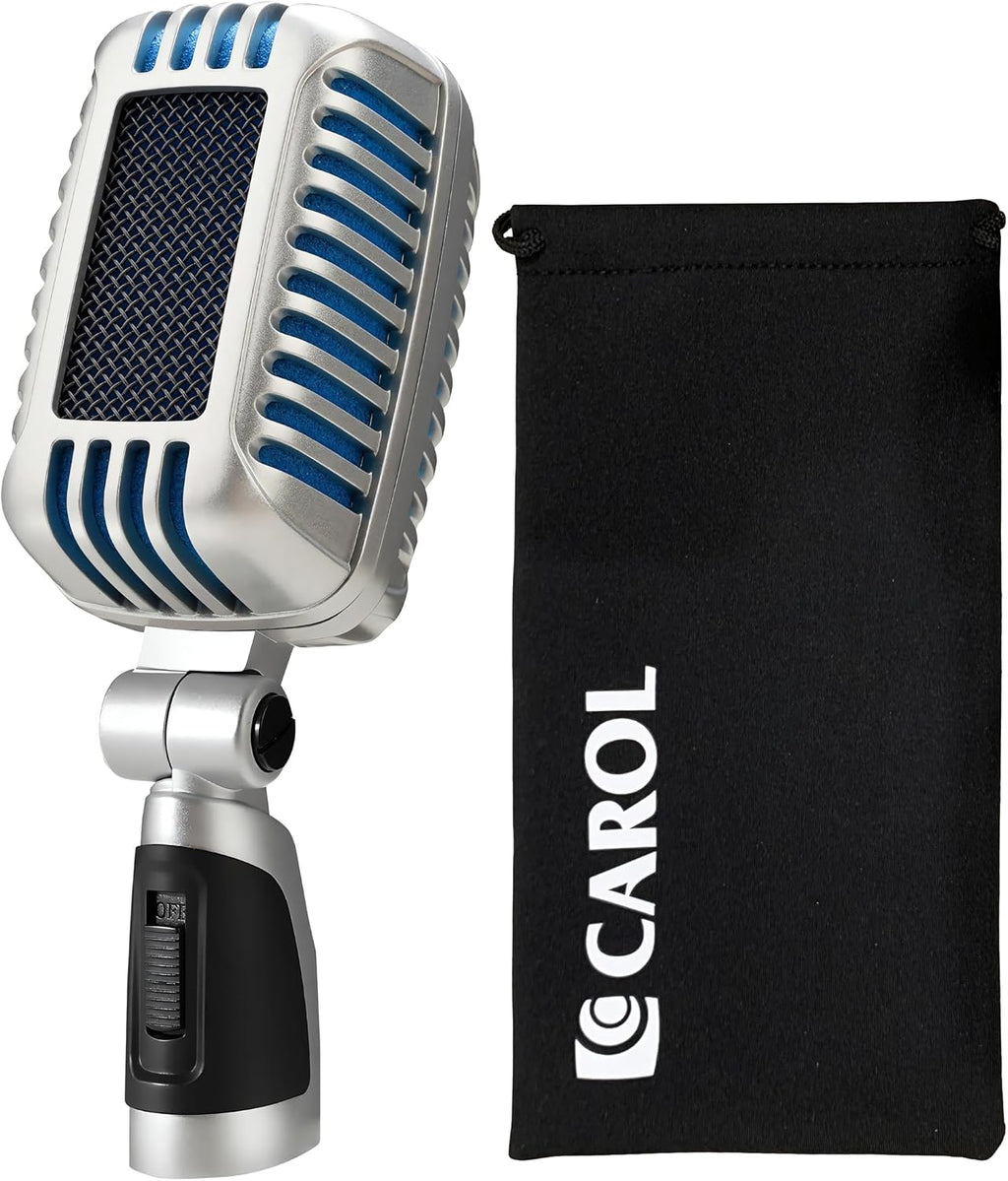 CAROL CLM-101 Professional Vintage Wired Microphone – Dynamic Supercardioid with Dual Microphone-Capsules for Singing, Karaoke, and Stage, Includes Mic, Storage Bag & Switch(Cable Not Included) - Blue