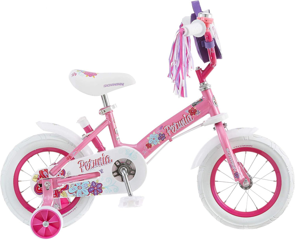 Schwinn Petunia and Grit Bike, Bike for Kids Ages 2-4, Steerable Beginner Bicycle with Training Wheels, Parent Push Handle, Rear Coaster Brake, Adjustable Seat