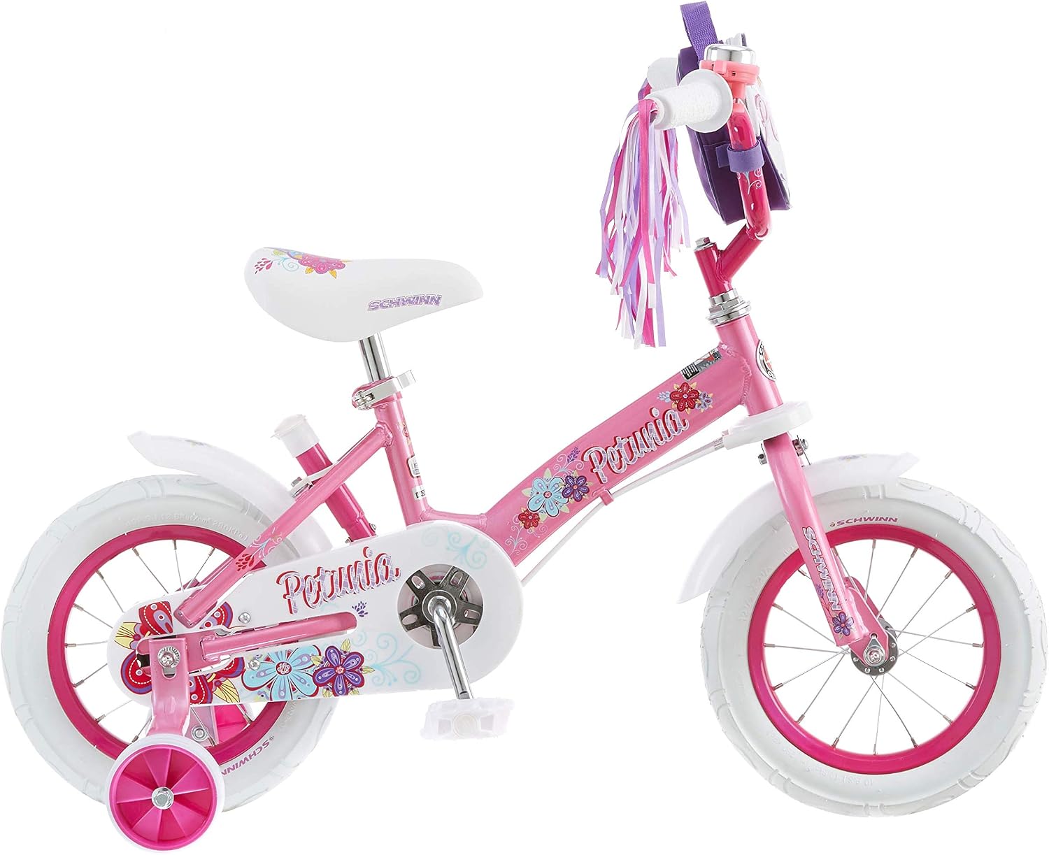Schwinn Petunia and Grit Bike, Bike for Kids Ages 2-4, Steerable Beginner Bicycle with Training Wheels, Parent Push Handle, Rear Coaster Brake, Adjustable Seat