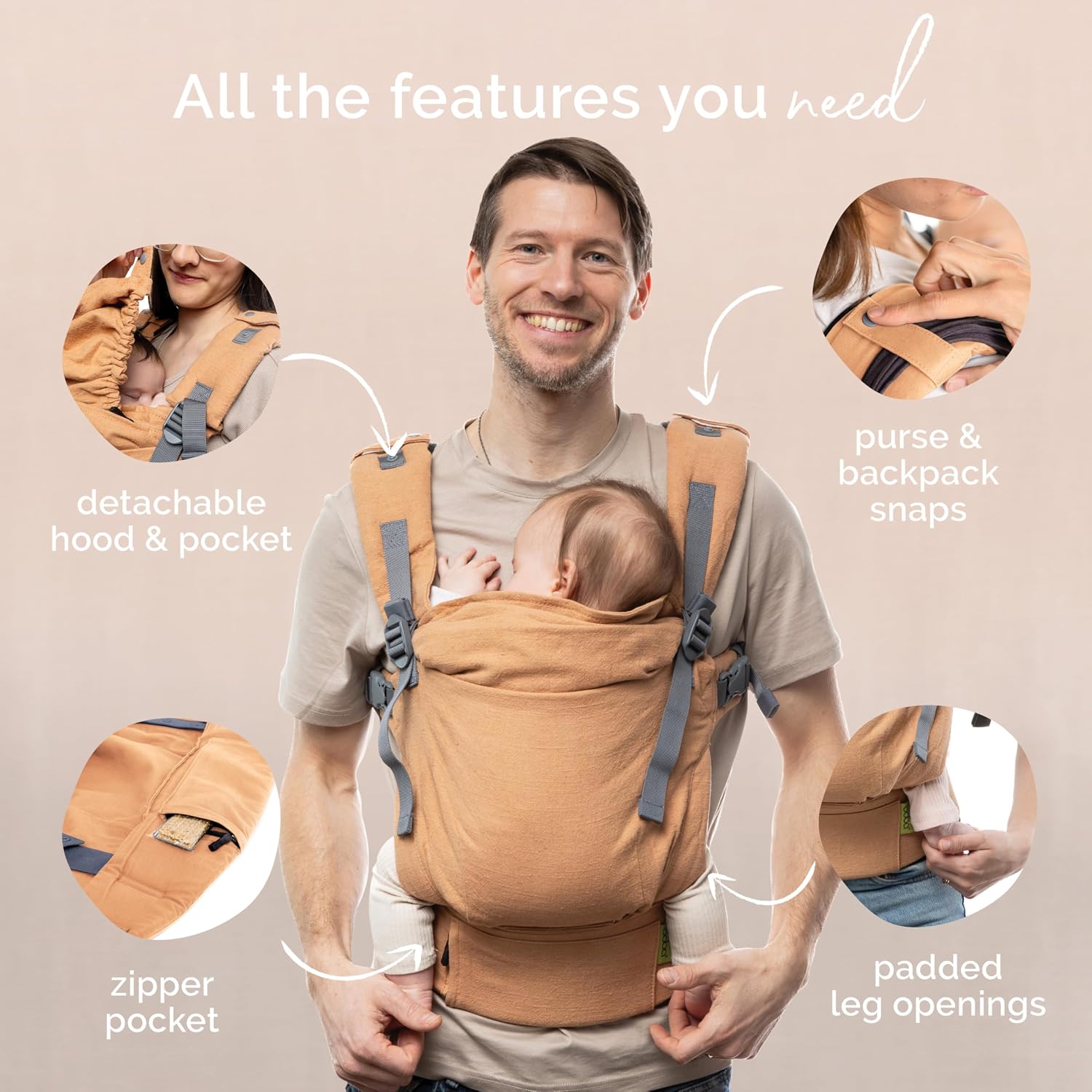 Boba X Baby Carrier Newborn to Toddler - Certified Hip Healthy, Micro-Adjustable Baby Carriers from Newborn - Breathable & Lightweight 100% Cotton Twill, Petite to Plus Size, 7-45 lbs (Linen Rye)