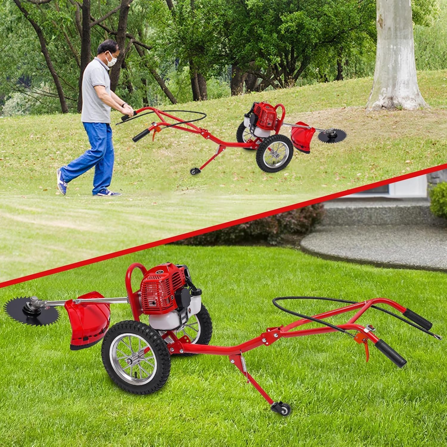 49CC 2-Stroke Gas Mower Grass Trimmer for Garden,Hand Push Weeding Machine Grass Cutter Garden Tool,Portable Multifunction Gas Brush Cutter String Trimmer for Yard
