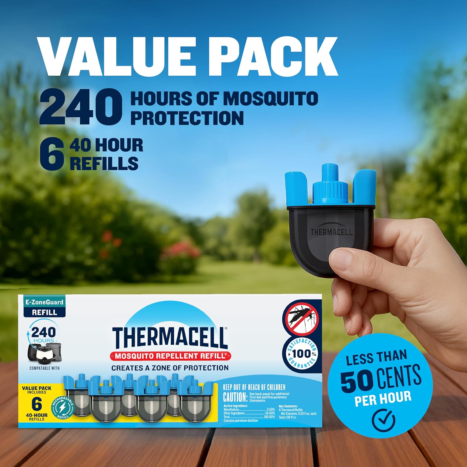 Thermacell Rechargeable Mosquito Repeller Refills; Advanced Repellent Formula Provides 20 Foot Protection Zone; Compatible with Thermacell E-Series & Radius Only; No DEET, Spray or Flame