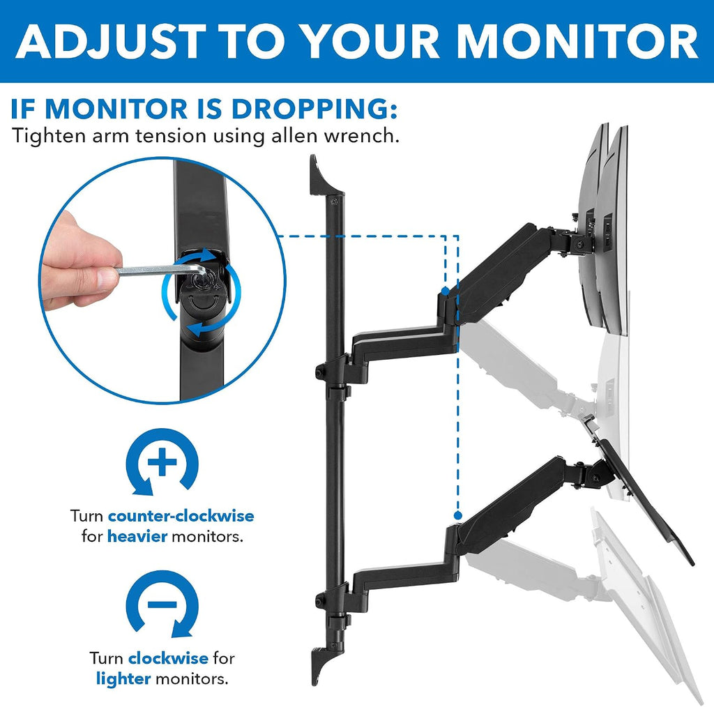 Mount-It! Dual Monitor Arm Wall Mount Workstation with Keyboard Tray & CPU Holder, Height Adjustable Gas Spring Full Motion Computer Station, Fits 17–32' VESA 75x75 100x100, Black