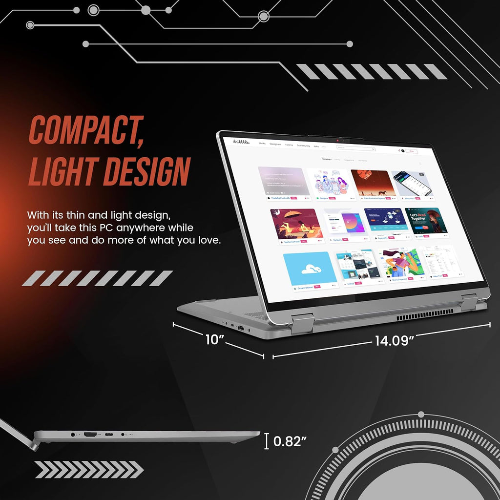 Lenovo IdeaPad Flex 5 2-in-1 Laptop, 16' WUXGA Touchscreen, AMD Ryzen 7 7730U, 16GB RAM, 1TB SSD, AMD Radeon Graphics, Fingerprint Reader, Wi-Fi 6, Win 11 Pro, Grey, 128GB Hotface USB Card