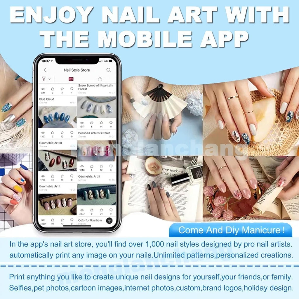 3D Smart Nail Printer | Mini Digital Mobile Nail Art Printer Machine | Portable Nail Painting Machine Support WiFi/DIY/USB(4800dpi High-Definition) | 10s Painting for Girls' Home Nails