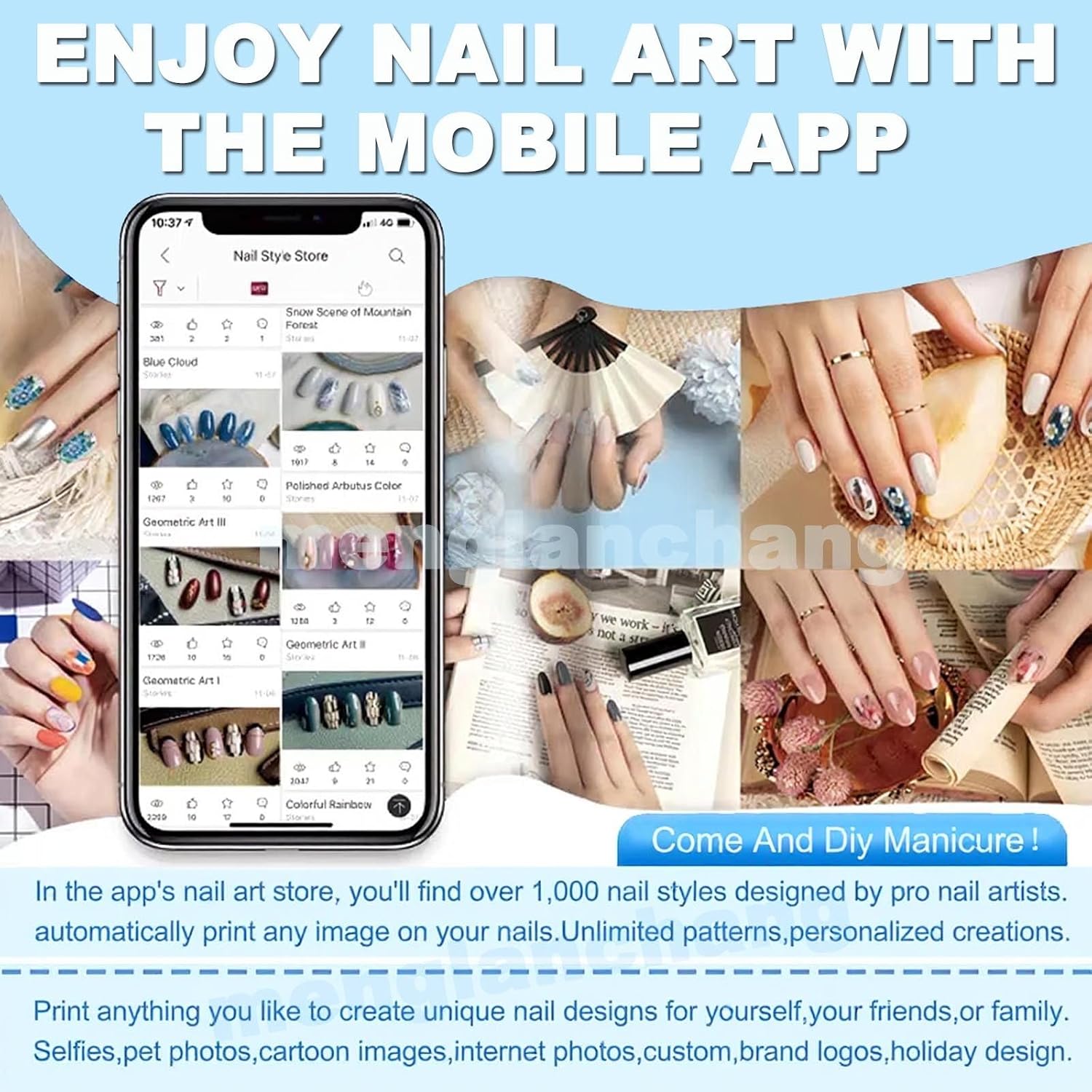 3D Smart Nail Printer | Mini Digital Mobile Nail Art Printer Machine | Portable Nail Painting Machine Support WiFi/DIY/USB(4800dpi High-Definition) | 10s Painting for Girls' Home Nails