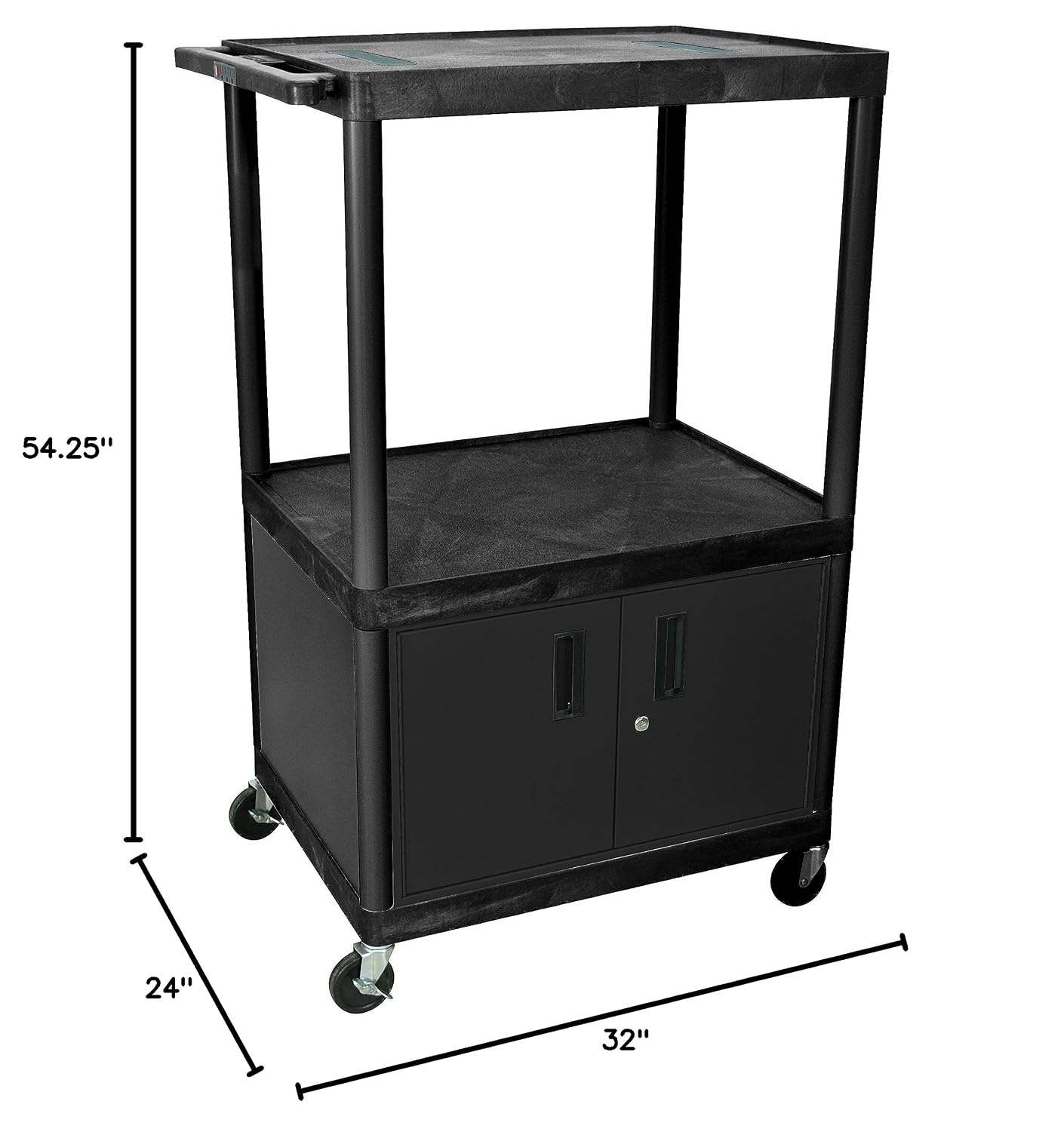 LUXOR LE54C-B 54'H AV Cart - Three Shelves Cabinet