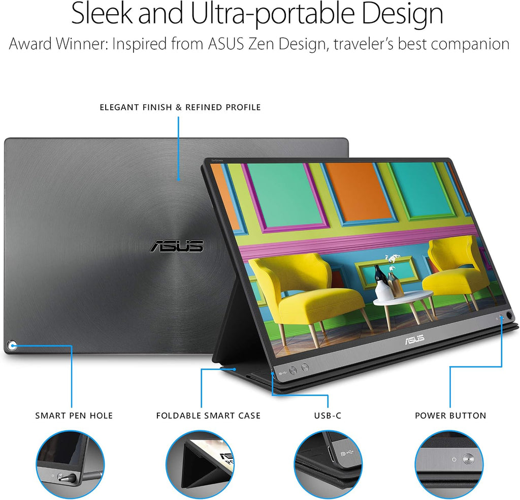 ASUS Zenscreen MB16ACM 15.6' Portable Monitor Full HD (1920 X 1080) IPS Eye Care USB Type-C Anti-Glare Screen