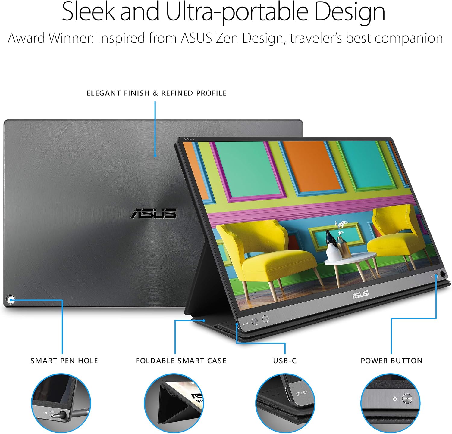 ASUS Zenscreen MB16ACM 15.6' Portable Monitor Full HD (1920 X 1080) IPS Eye Care USB Type-C Anti-Glare Screen