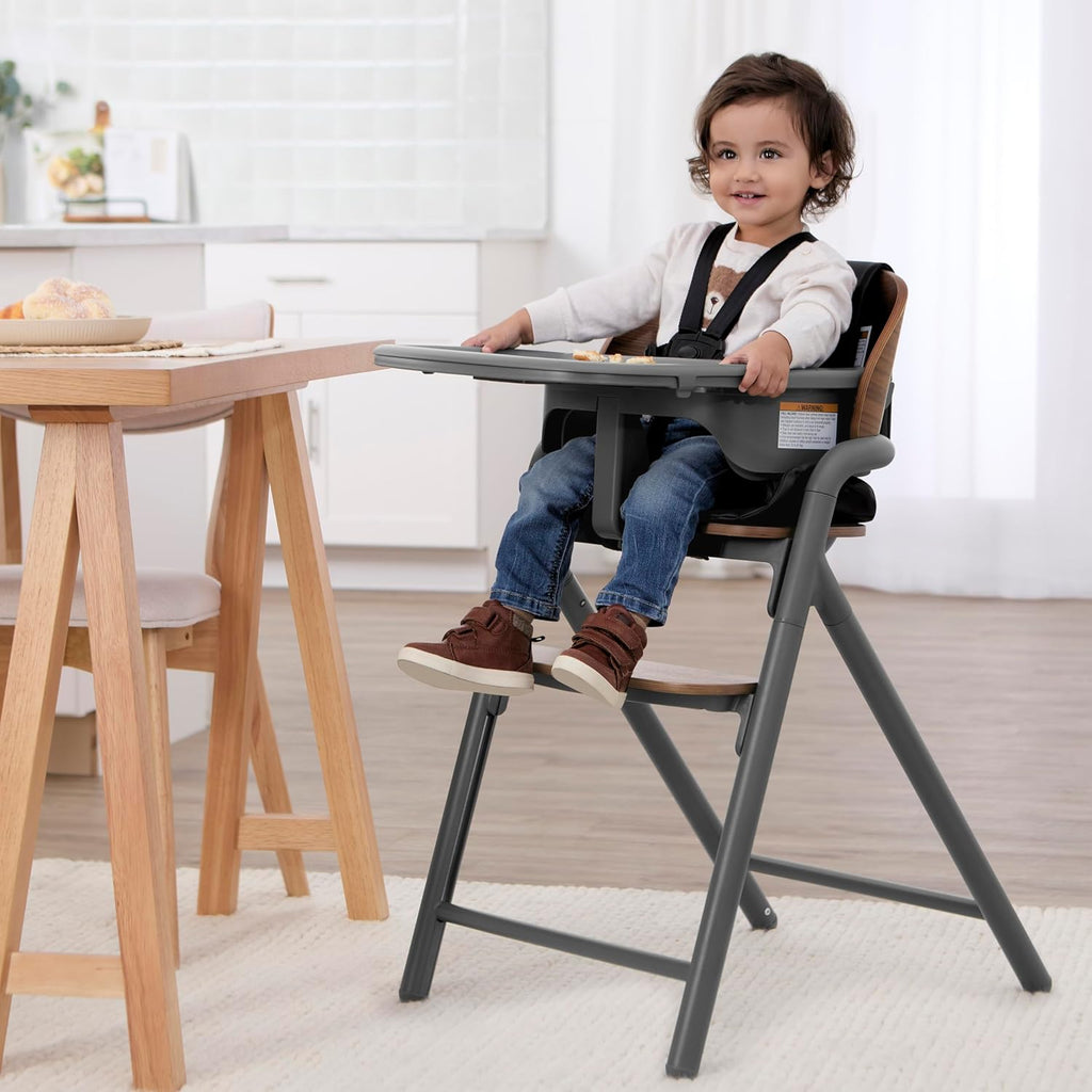 Evolur Step and Savor Baby High Chair, Converts to Adult Stool, 5 Position Adjustable Height and Footrest Positions Portable High Chair, Removable Tray, Easy to Clean and Removable Cushion