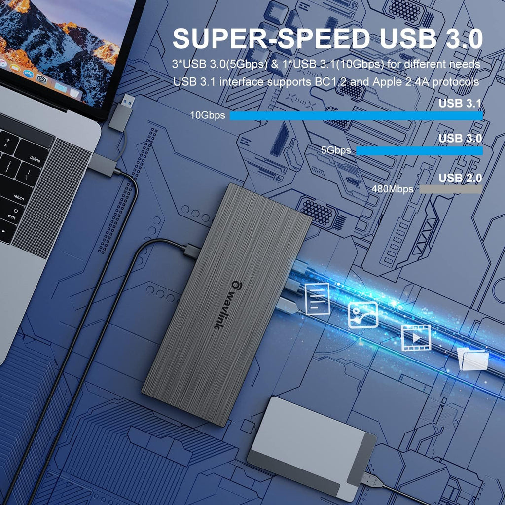 WAVLINK DisplayLink Laptop Docking Station, 4 HDMI, 4 DP, Quad Monitor 5K/4K@60Hz, Thunderbolt 5/4, USB-C/A, 180W Power, 100W Charging, SD 4.0 CR, 2.5Gbps LAN, M1–M5 Mac/MacBook Neo/Windows/Chrome