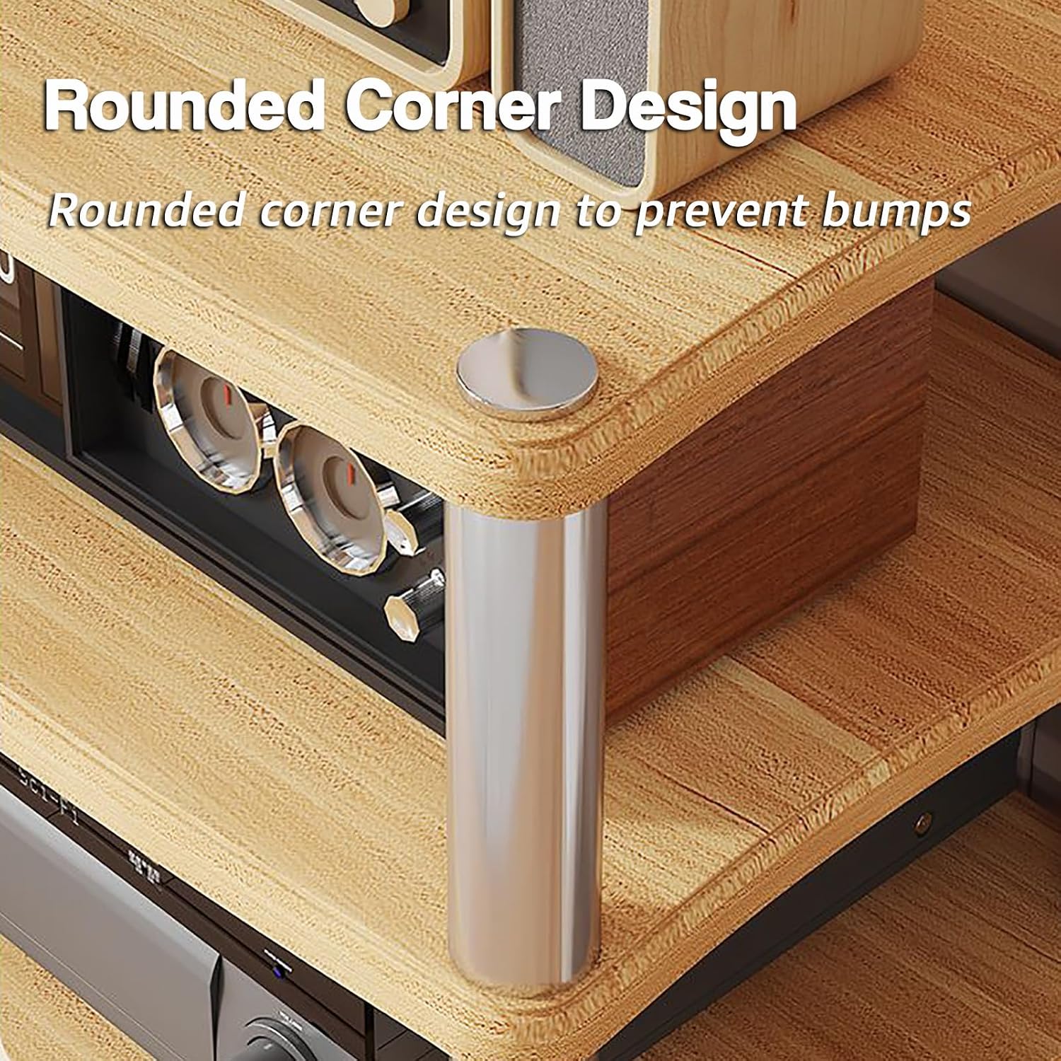 1/2/3/4 Tier Stereo Rack AV Media Stand with Shelves, Audio Rack Tower CD Record Player Stereo Receiver AV Equipment Cabinet Display Stand Media Audio Tower Cabinet,Wood,3 Tier