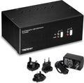 TRENDnet 2-Port 4K Dual Monitor DisplayPort KVM Switch with Audio, TK-240DP, 2560 x 1440 @ 144Hz, 2-Port USB 2.0 Hub, Connect Two Monitors, NDAA + TAA Compliant, Black