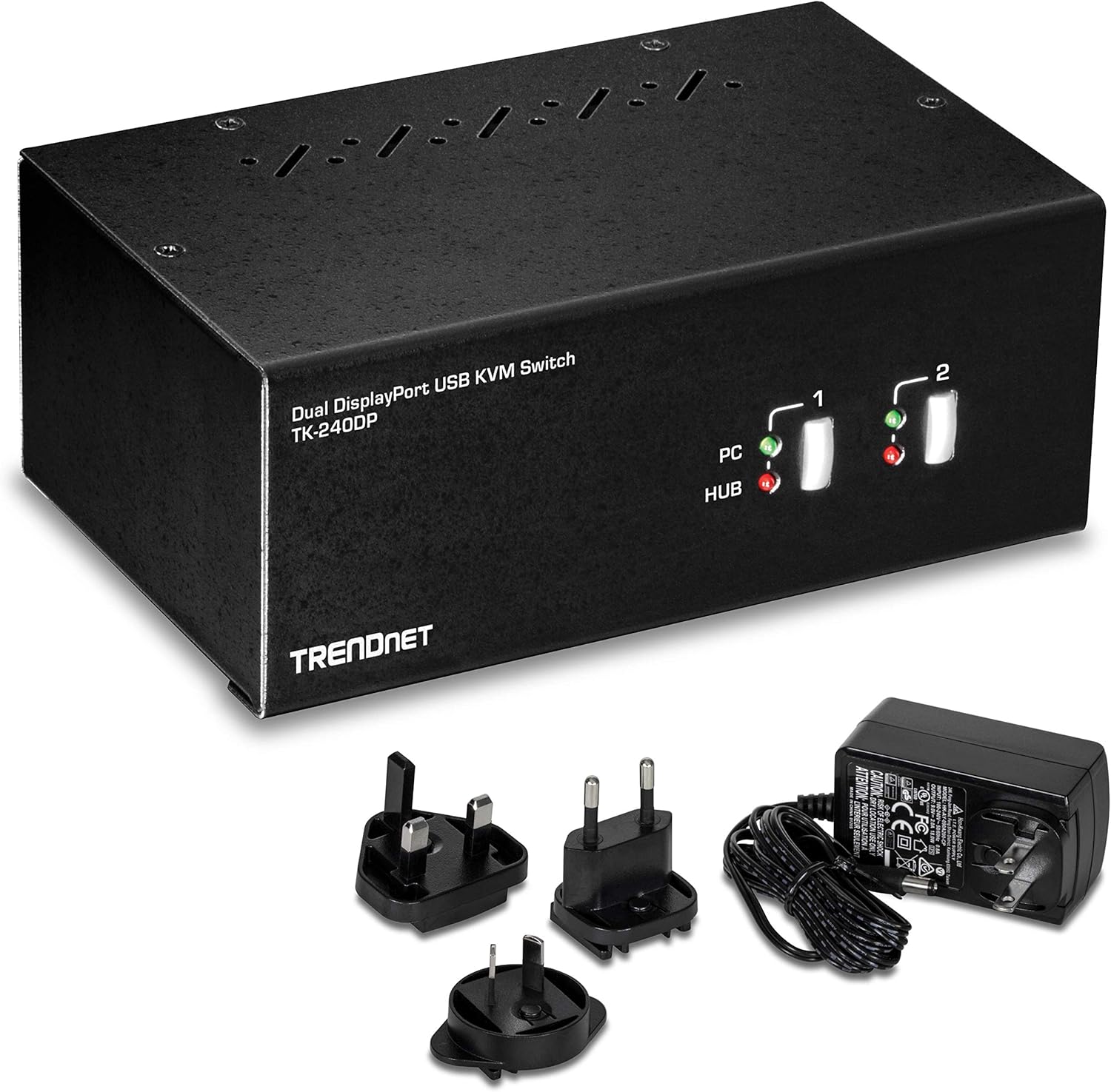 TRENDnet 2-Port 4K Dual Monitor DisplayPort KVM Switch with Audio, TK-240DP, 2560 x 1440 @ 144Hz, 2-Port USB 2.0 Hub, Connect Two Monitors, NDAA + TAA Compliant, Black