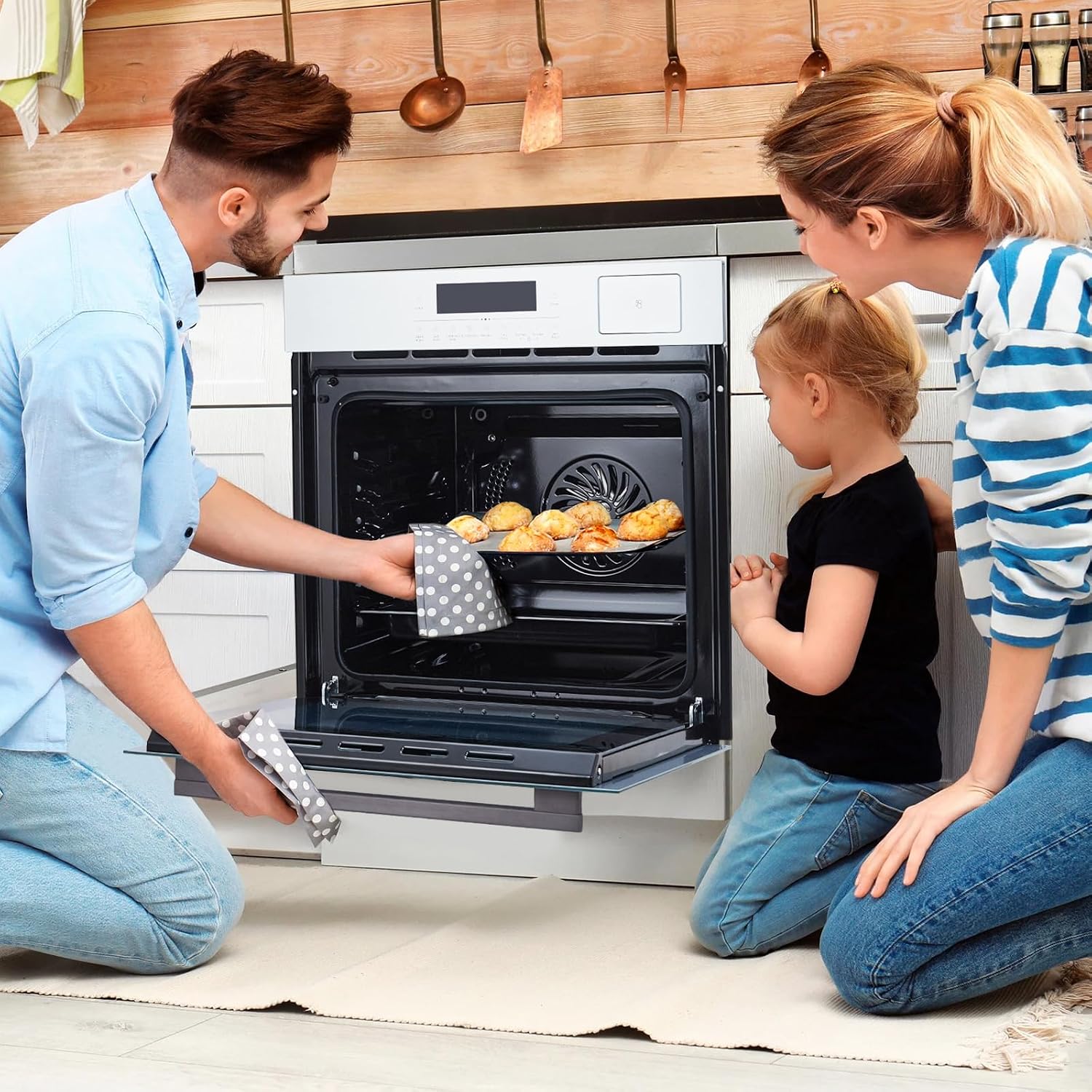 24 Inch Stainless Steel Toaster Oven and White Air Fryer Combo: 70L Capacity, 3D Heating with Steam, Touch Control, Multi-Function Modes for Countertop Built-in Use