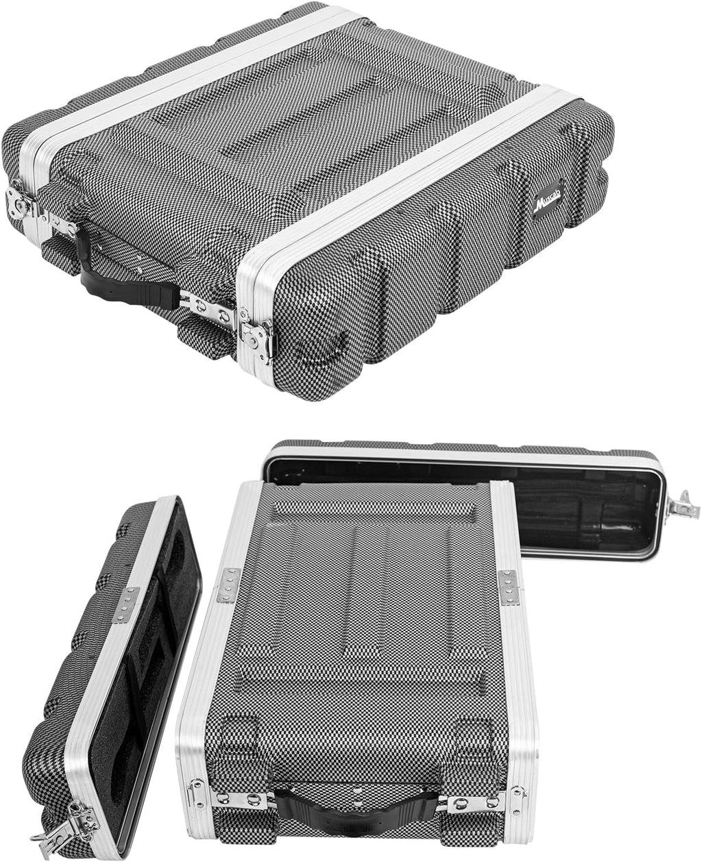 2U ABS Rack Case Shallow 12' Depth, 19' Rackmount Flight Road Travel Case, Waterproof Protective Hard Case with Customized Foam, Wireless Mic System Storage/Amp/Effect/DJ Mixer