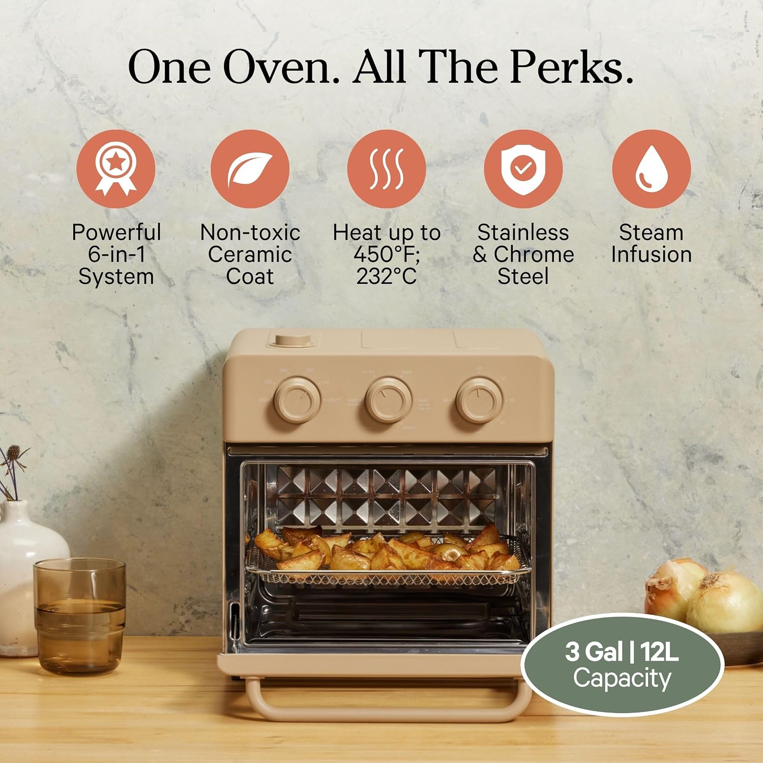 Our Place Wonder Oven + Baker's Kit | 6-in-1 Air Fryer & Toaster Oven with Steam Infusion | 3-Piece Nonstick Ceramic Bakeware Set (Round, Square & Muffin Pan) | Non-Toxic PFAS-Free Baking | Steam