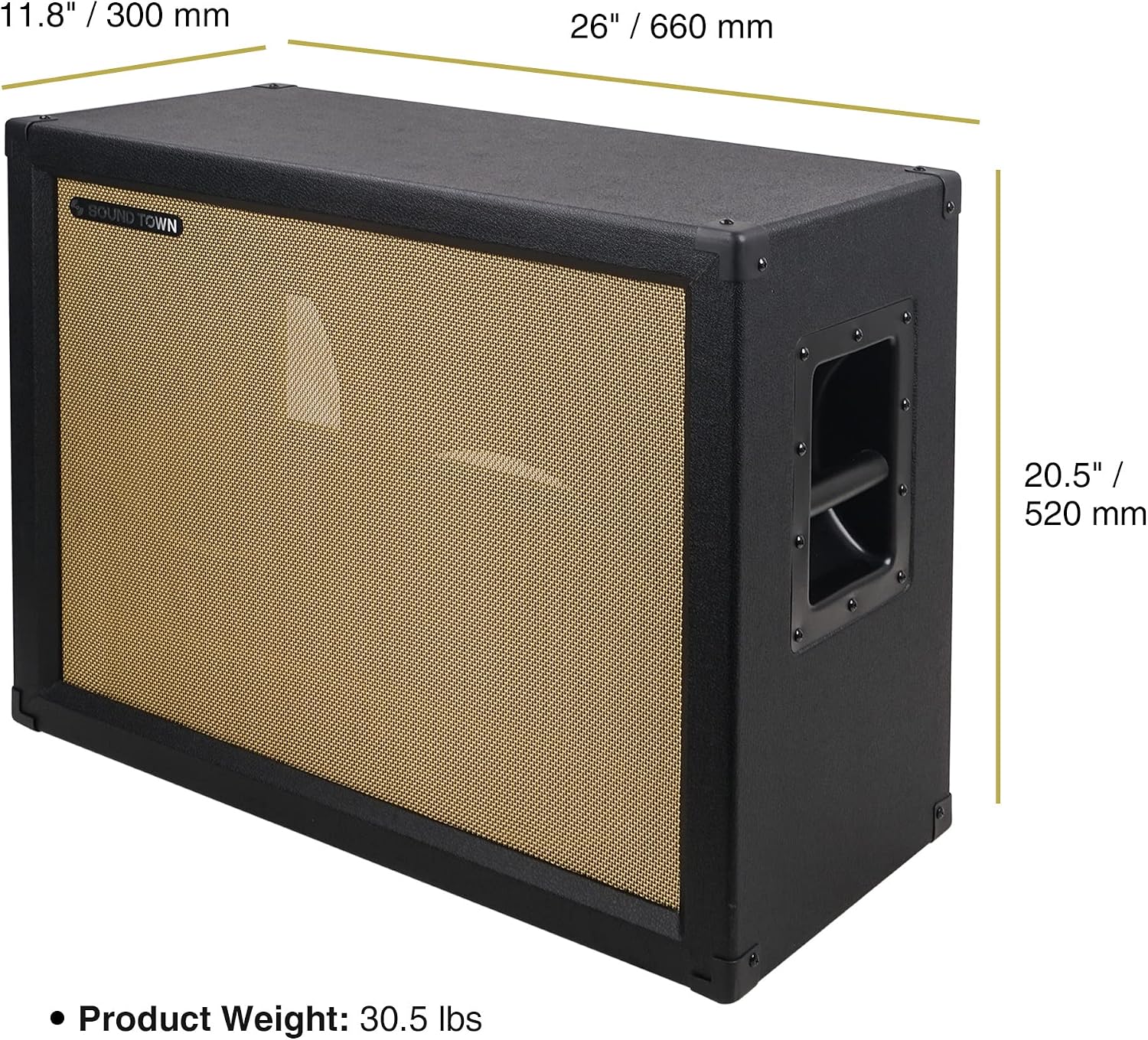 Sound Town 2 x 12 Empty Open-Back Guitar Speaker Cabinet, Birch Plywood, Mono/Stereo Jack Plate, Black, Wheat Cloth Grill, Compatible w/Celestion/Eminence Speakers (GUC212OBBK-EC)