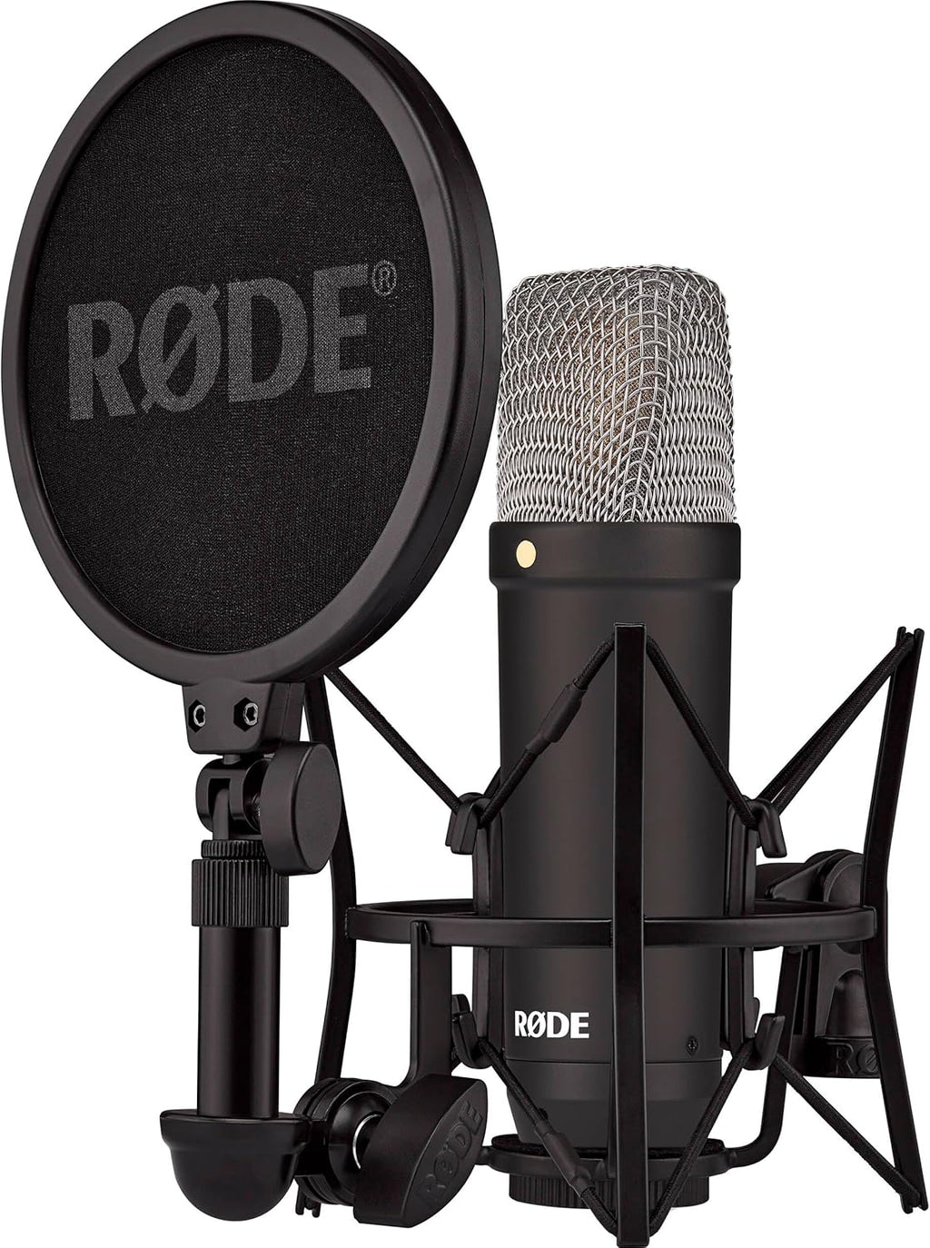 Rode NT1 Signature Black Large-Diaphragm Cardioid Condenser Microphone Bundle with PSA1+ Silent Boom Arm — 4 dBA Self-Noise XLR Studio Mic for Singing, Vocal Recording, Voice Over, Podcasting