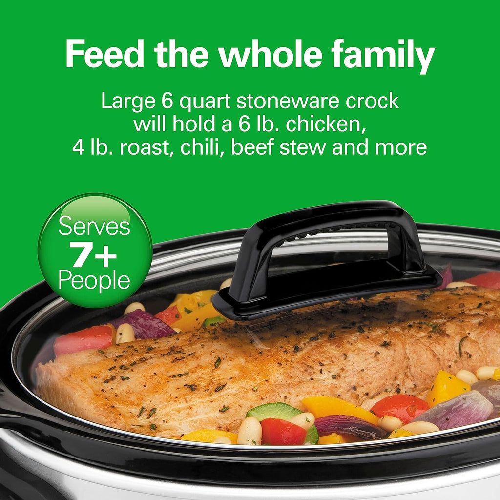 Hamilton Beach Toaster Oven Air Fryer Combo with Large Capacity & 6-Quart Slow Cooker with 3 Cooking Settings, Dishwasher-Safe Stoneware Crock & Glass Lid, Silver (33665G)