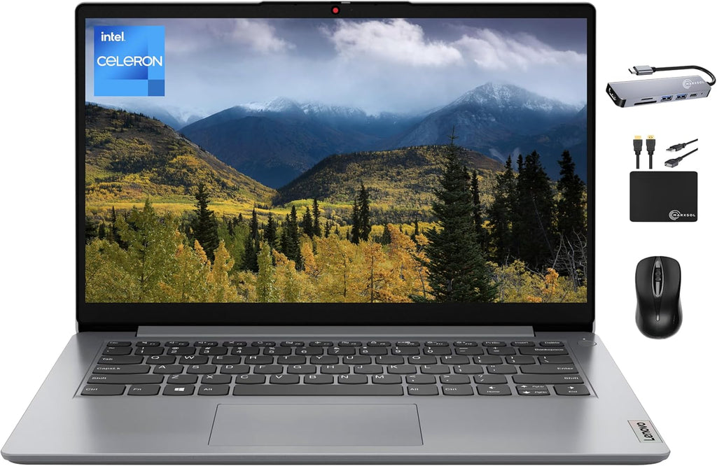 Lenovo Ideapad Laptop (2024) Business Student, 14' HD Screen, Intel Celeron N4020 Processor, 4GB RAM, 128GB (64GB eMMC+64GB Card), Wi-Fi 6, Webcam, Long Hour Battery, Win 11S+MarxsolAccessory