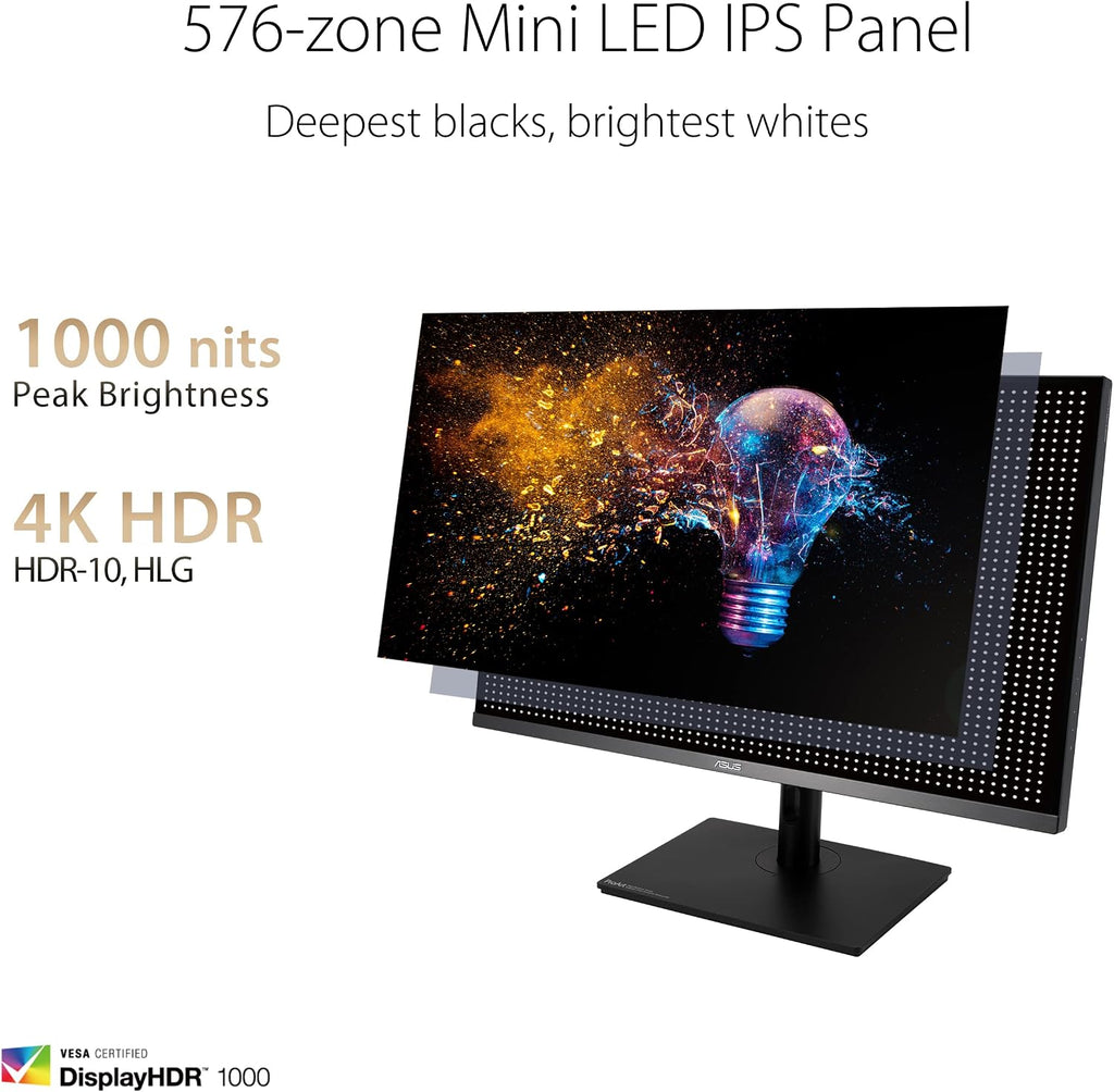 ASUS ProArt Display 32' 4K HDR Computer Monitor (PA32UCR-K) - IPS, 1000nits, ΔE < 1, 98% DCI-P3, 99.5% Adobe RGB, USB-C, HDMI, X-rite i1 Calibrator, Compatible with Laptop & Mac Monitor