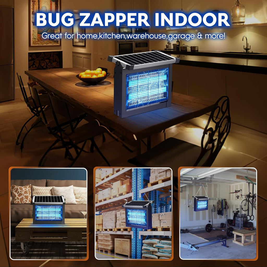 PhatroyYee Solar Bug Zapper Outdoor Indoor, 4000mAh Rechargeable Portable Fly Zapper, 4500V Electric Mosquito Killer with Panel Sensor & 10FT Extension Cord, Waterproof for Patio Camping Home Backyard