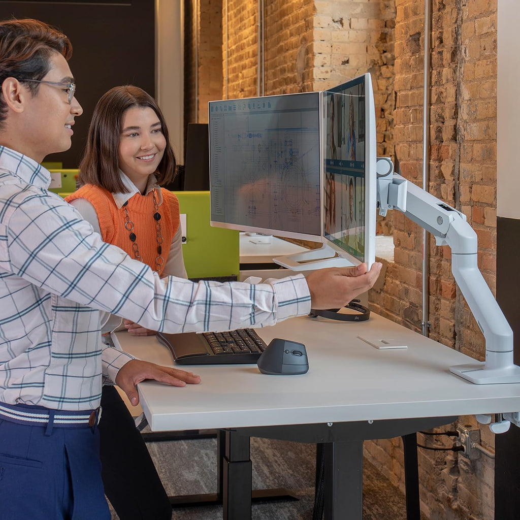 Ergotron – HX Dual Monitor Arm, VESA Desk Mount – for 2 Monitors Up to 32 Inches, 5 to 17.5 lbs Each – White