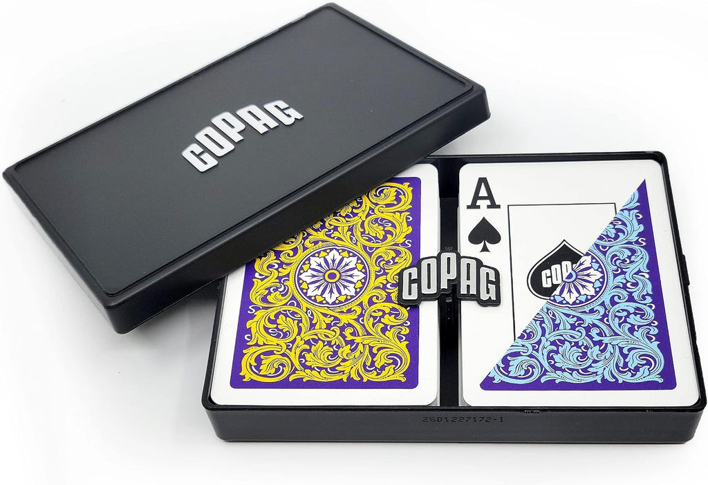Copag 1546 Neoteric Design 100% Plastic Playing Cards, Poker Size (Standard) Violet/Yellow/Blue (Jumbo Index, 6 Sets)