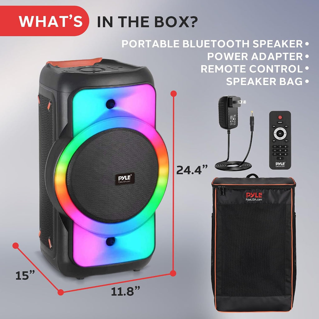Pyle Bluetooth Party Speaker, 160W Bluetooth Party Box Speaker with True Wireless Stereo System, Powerful Bass and Clear Treble, Carry Bag, Tripod, TWS, FM Radio, USB, AUX and Mic Inputs, 15'x12'x24'