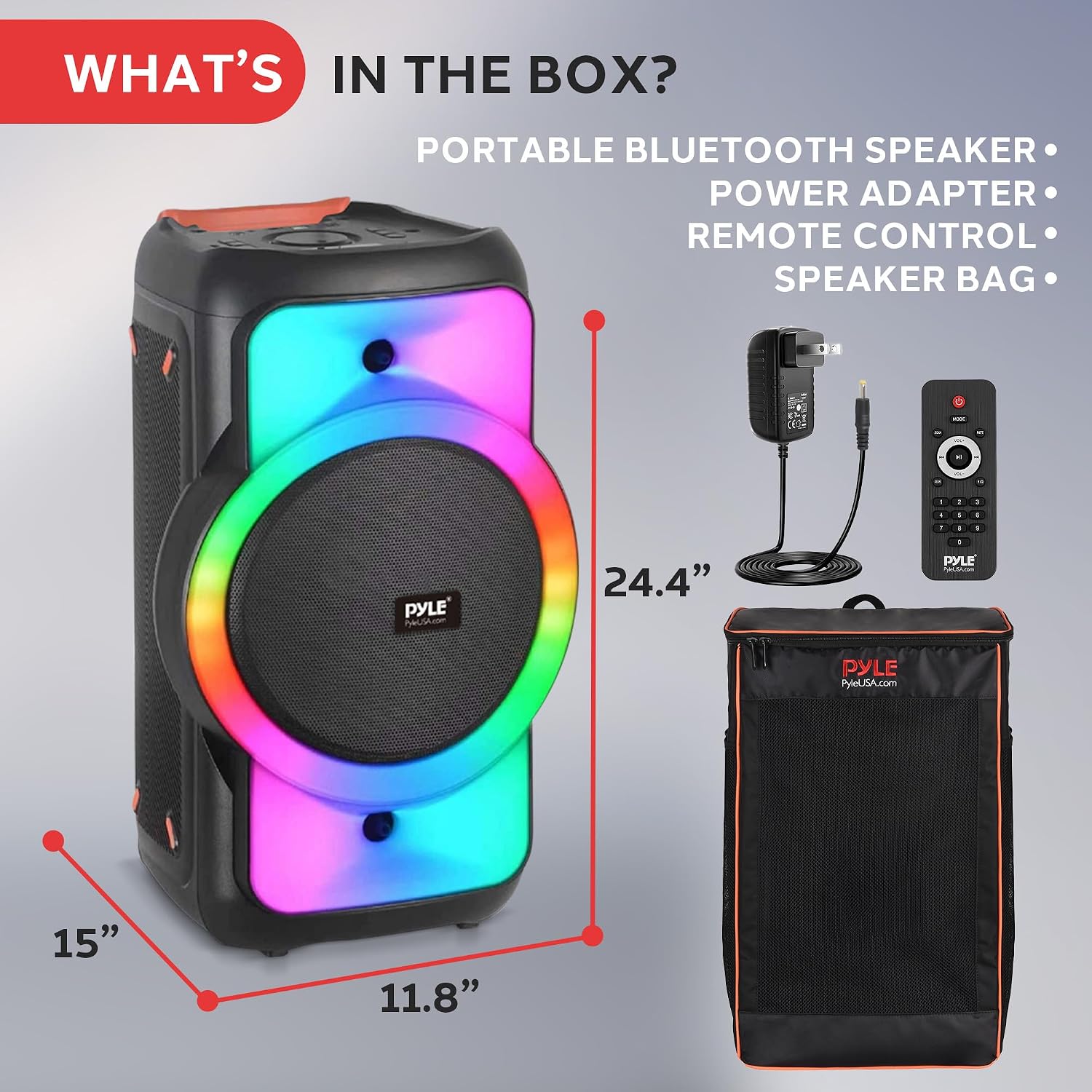 Pyle Bluetooth Party Speaker, 160W Bluetooth Party Box Speaker with True Wireless Stereo System, Powerful Bass and Clear Treble, Carry Bag, Tripod, TWS, FM Radio, USB, AUX and Mic Inputs, 15'x12'x24'