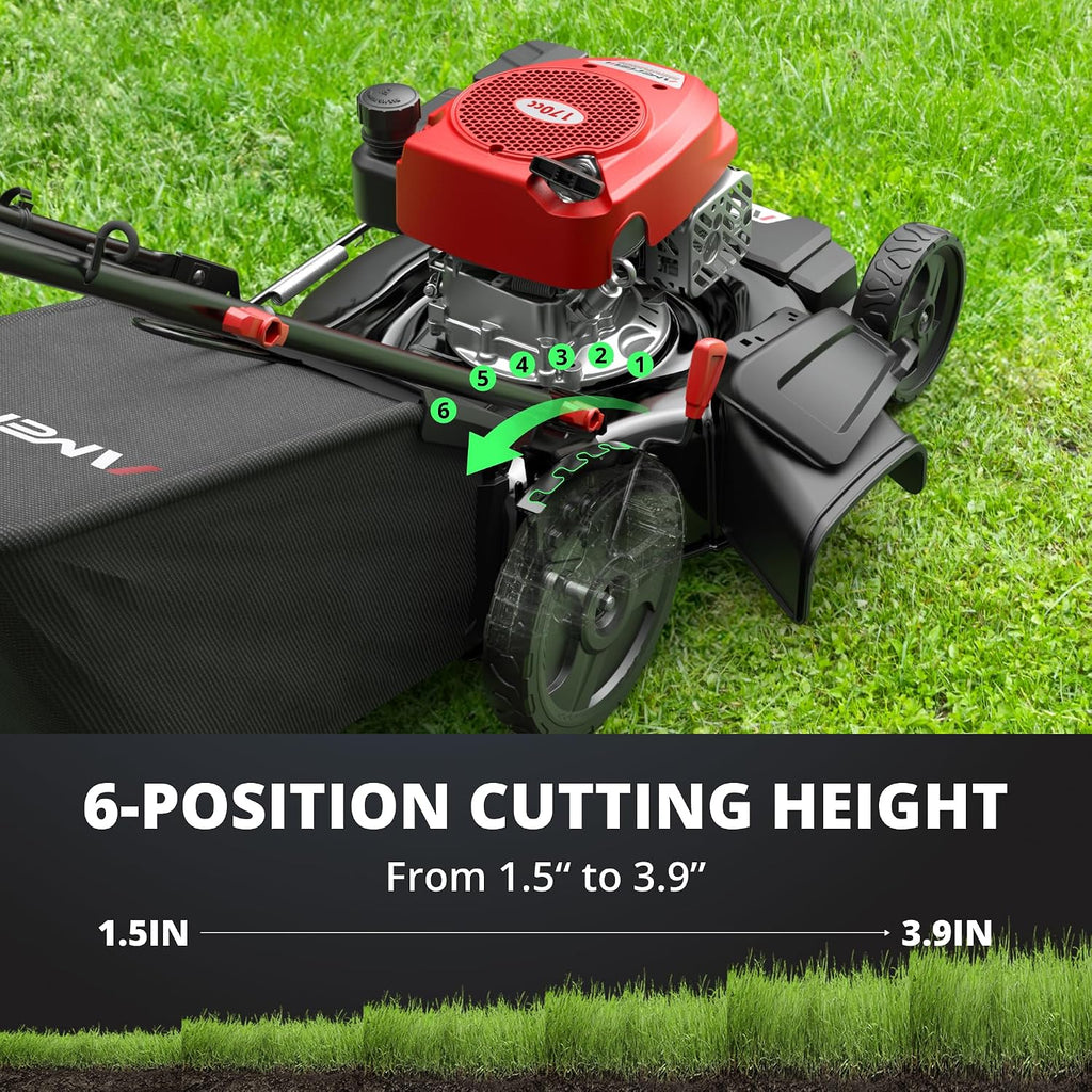 Amerisun 21' Steel Deck Self-Propelled Lawn Mower, 170cc OHV Gas Engine with Air-Cooled Technology, 3-in-1 Cutting Mode, 6-Stage Height Adjustment (1.5'-3.9'), Easy to Assemble & Maintain