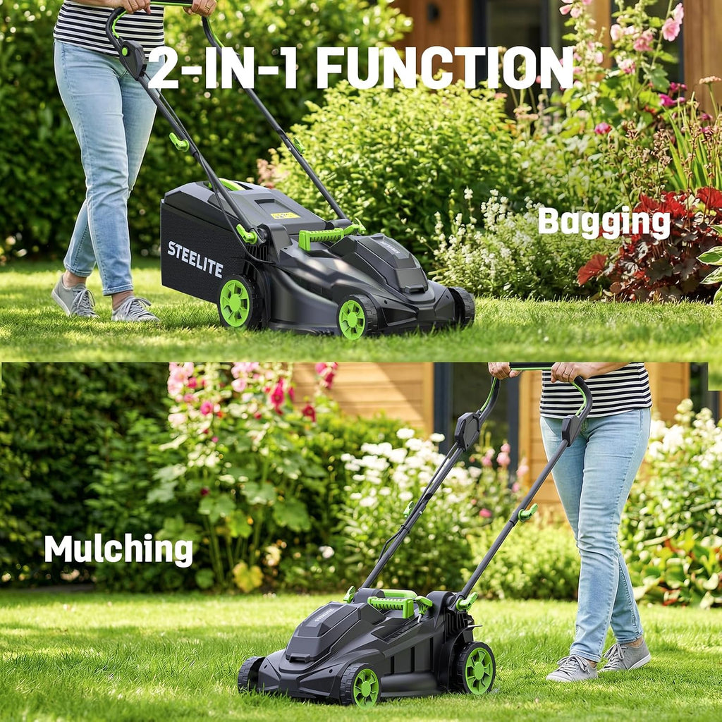 STEELITE 40V 17 Inch Cordless Lawn Mower, Brushless Motor, 6-Level Height Adjustment, 2-in-1 Bagging & Mulching, Comes with 2×4.0Ah Batteries and Charger