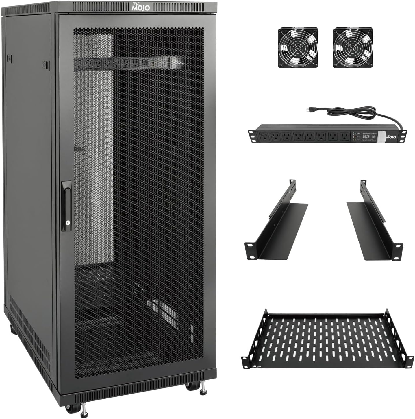 Tecmojo Network Rack Cabinet,27U Server Rack,23.6 Inch Depth,Hold Up to 1800Lbs,Lockable Cabinet with Casters and Complete Accessories,Mesh Door,for Home,Office,Small Business (27U 23.6' w*23.6' d)