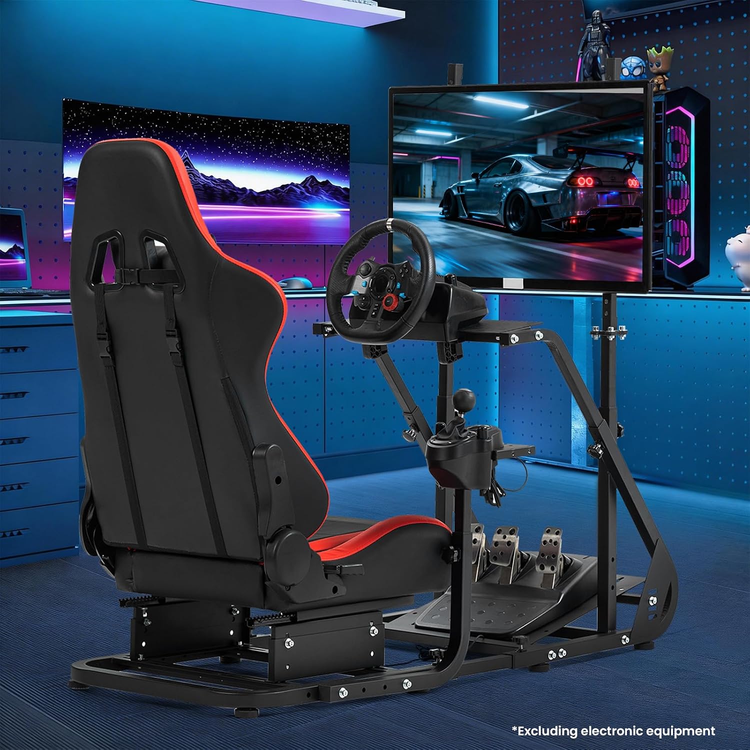 Supllueer Racing Simulator Cockpit with Comfort Gaming Seat&Monitor Stand Fit for Logitech GPRO G920,for Thrustmaster T300,for Fanatec,Adjustable Sim Race Mount No Steering Wheel Shifter Pedal Display