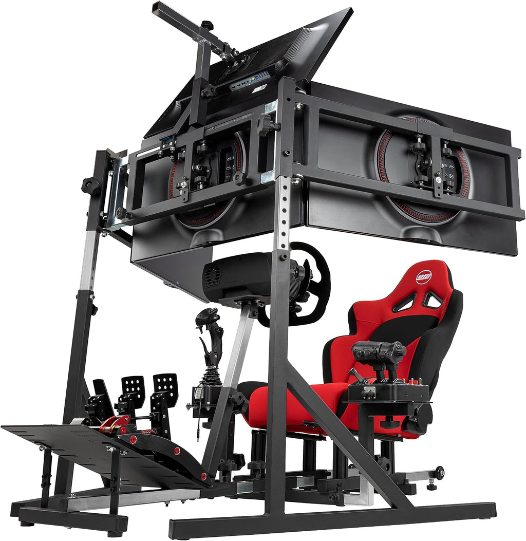 Triple Monitor Floor Stand GEN2 for Racing and Flight Simulators Model LD | for Monitors up to 100x100mm VESA Mount or 24, 27, 32, 34-39 (Triple Stand for Monitors, LD)