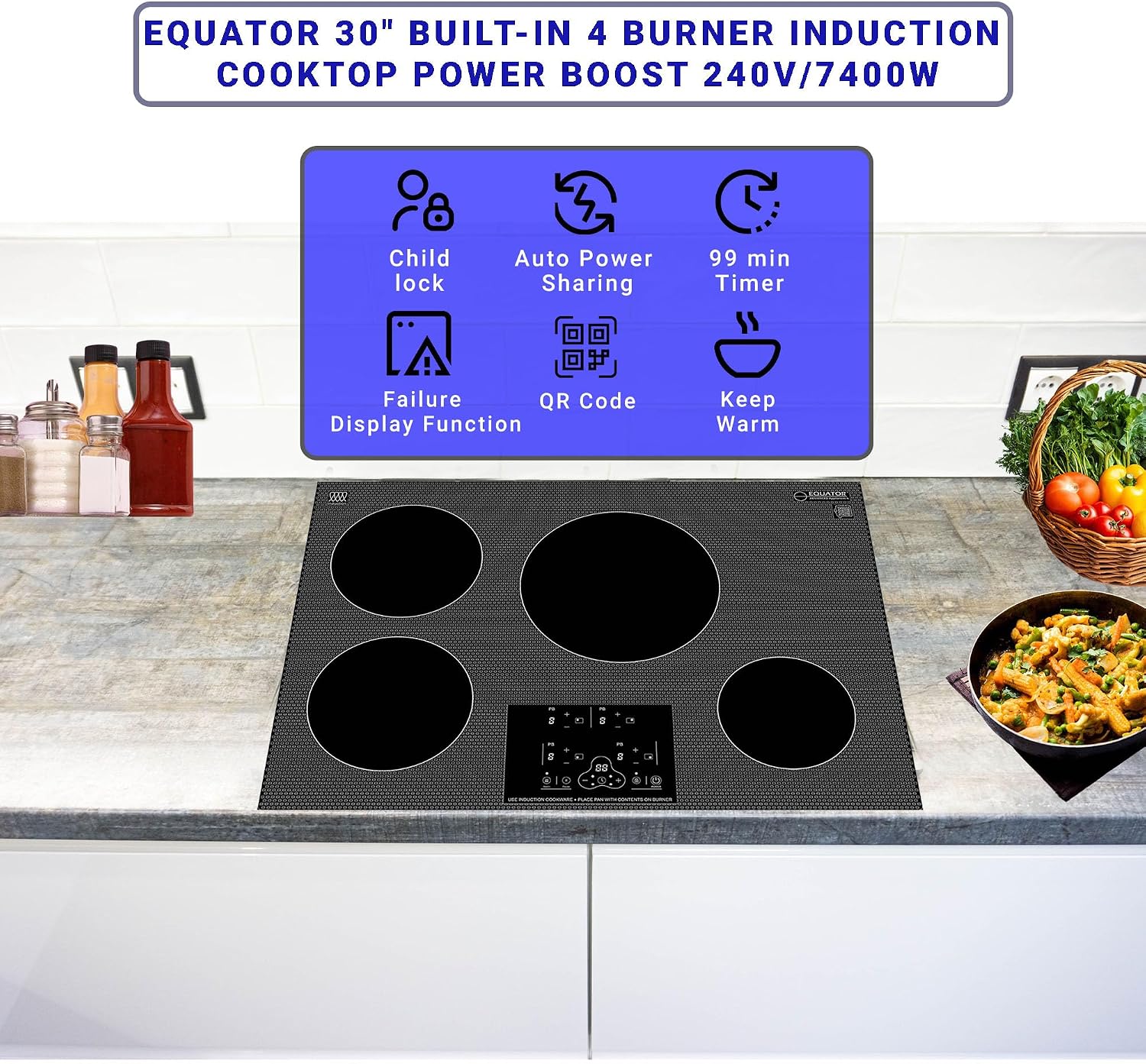Equator 30' Built-In 4 Burner Induction Cooktop POWER BOOST Keep Warm 240V/7400W
