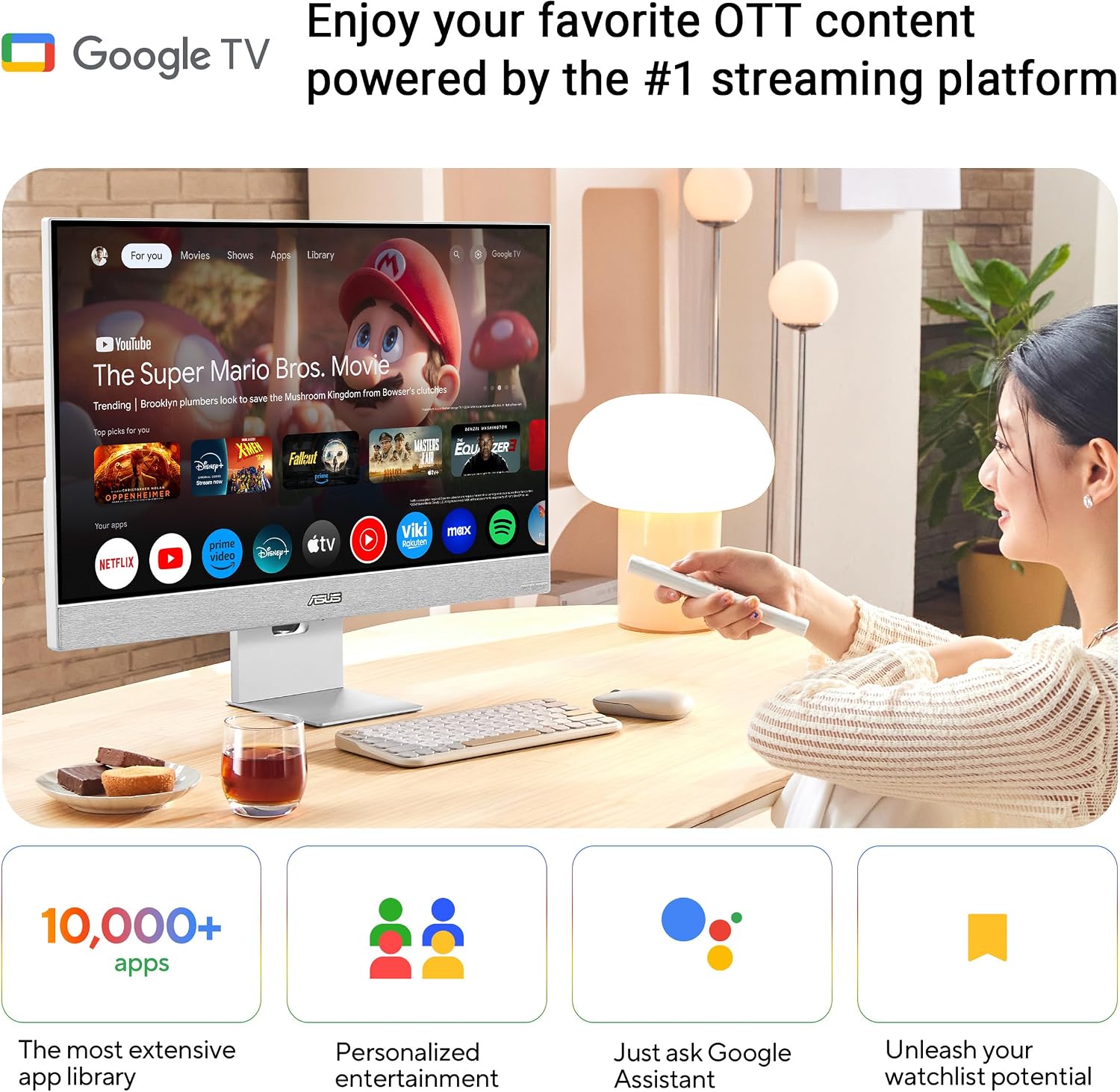 ASUS ZenScreen 31.5' 4K USB-C Smart Monitor (MS32UC) - UHD (3840 x 2160) IPS, 98% DCI-P3, GoogleTV, Harman Kardon Speakers, USB-C (90W PD), Wireless Display, Netflix and YouTube, 3 yr Warranty