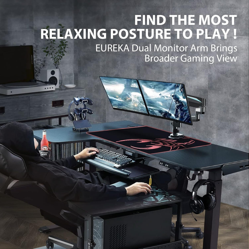 EUREKA ERGONOMIC Dual Monitor Stand, Fully Adjustable Gas Spring Double Monitor Arms for PC Computer Screen 13 to 32 inch up to 17.6 LBS W VESA 75x75mm,100x100mm C Clamp Grommet Base, Black