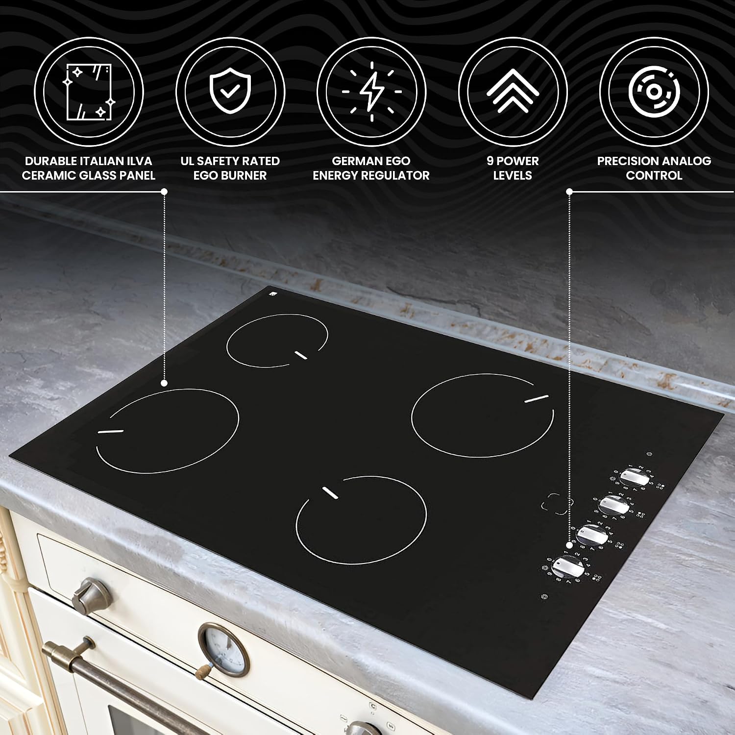 Ramblewood 4 Burner 30' Electric Cooktop, EC4-60, UL rated German EGO burner