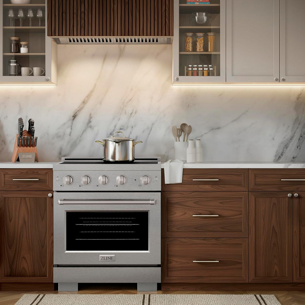 ZLINE 30 in. 4.2 cu. ft. Paramount Induction Range with 4 Element Cooktop and Electric Convection Oven in Satin Stainless Steel (SINRS-30)