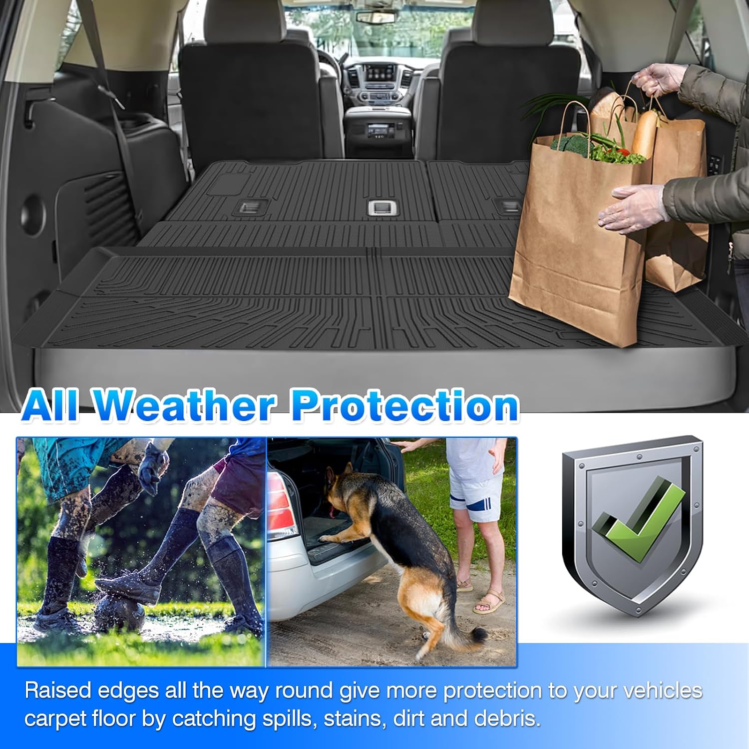 Floor Mats for 2015-2020 Chevy/Chevrolet Suburban & GMC Yukon XL 7 Seats, All Weather Cargo Liner for Suburban Accessories, Heavy Duty TPE Cargo Mats, Car Accessories