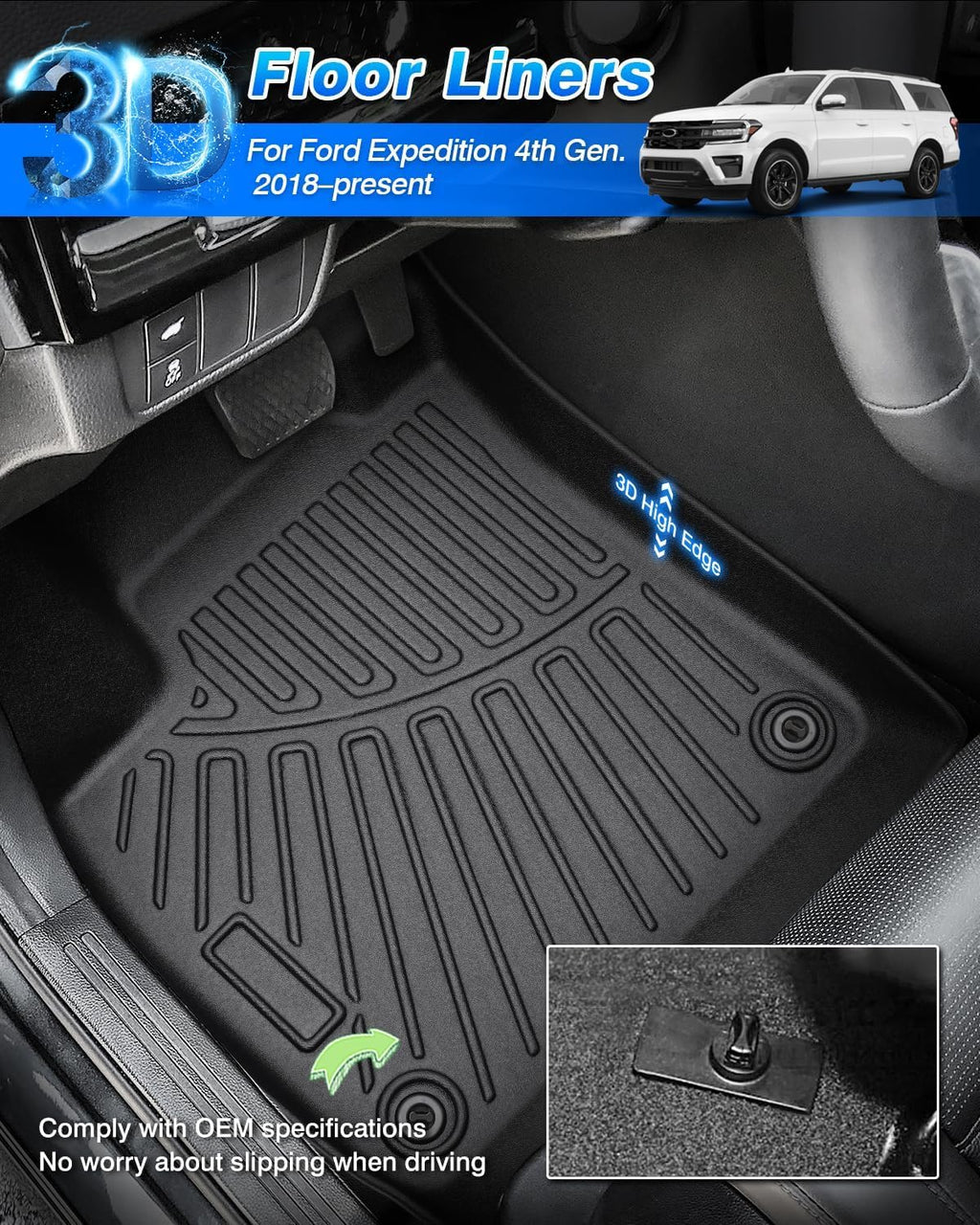 Cartist Floor Mats and Cargo Liner Fit for 2018-2024 Ford Expedition 7 Seats with 2nd Bucket Seats (Not for MAX Or L) All Weather Floor Mat Expedition Accessories Heavy Duty Carpet Protection
