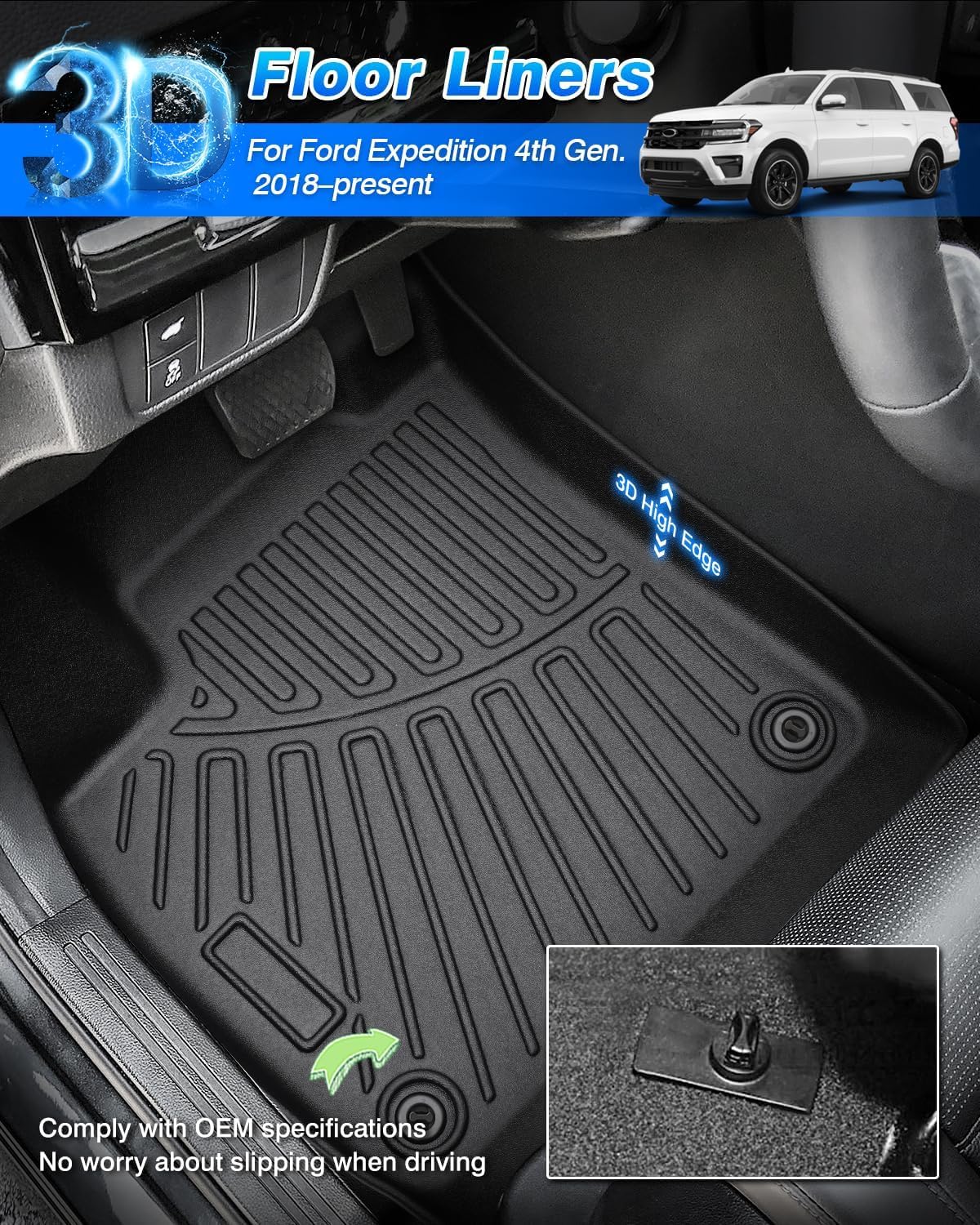 Cartist Floor Mats and Cargo Liner Fit for 2018-2024 Ford Expedition 7 Seats with 2nd Bucket Seats (Not for MAX Or L) All Weather Floor Mat Expedition Accessories Heavy Duty Carpet Protection