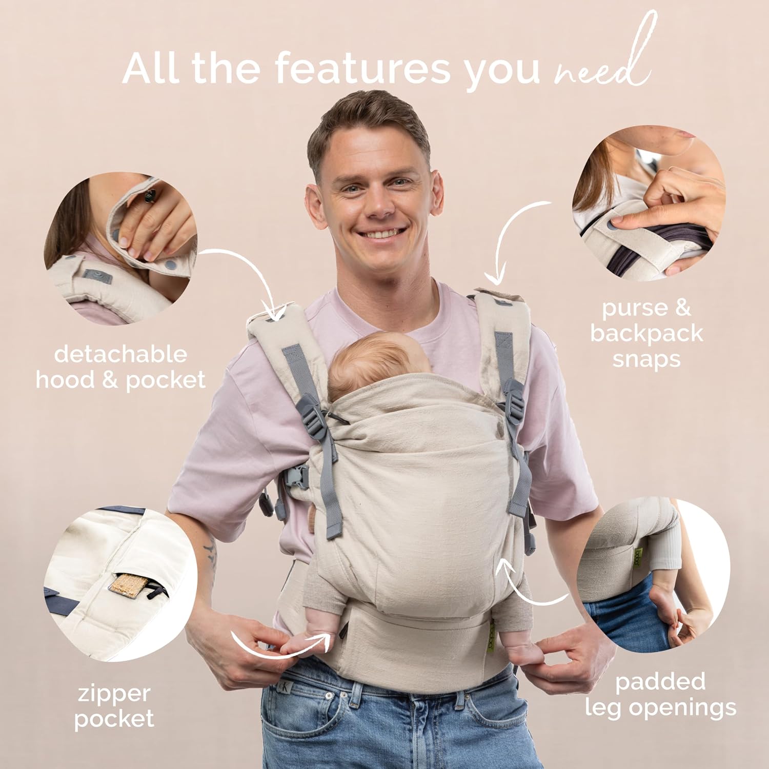 Boba X Baby Carrier Newborn to Toddler - Breathable Linen Blend, Certified Hip Healthy, Lightweight, Petite to Plus Size 7-45 lbs, Micro-Adjustable Baby Carrier from Newborn (Linen Pampas)
