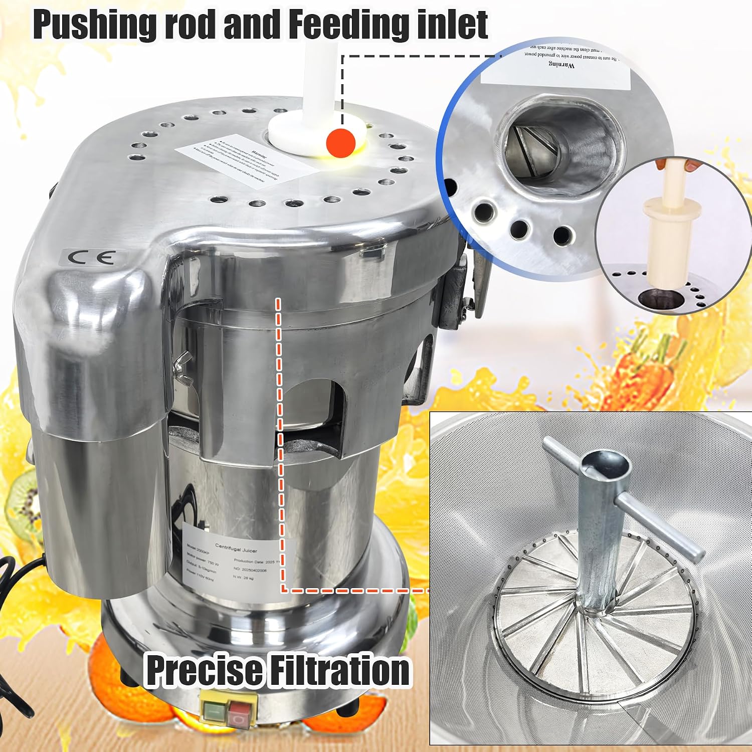 INTSUPERMAI 750W Commercial Juicer Machine Heavy Duty, 110V Centrifugal Juicers, Output Juice 22-30 lb/min, #304 Stainless Steel Electric Fruit Juicer for Gym Clubs, Canteens