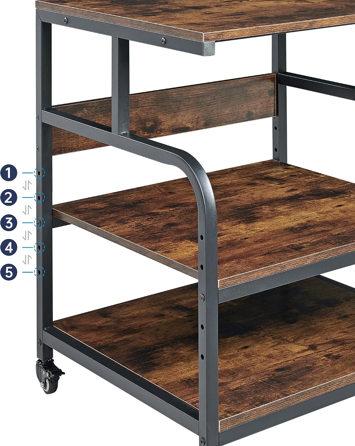 Fannova 23.6' Deep Extra Large Printer Stand, 3 Tier Printer Table with Adjustable Storage Shelf, Rolling Printer Cart with Industrial Wheels for Home Office, Rustic Brown