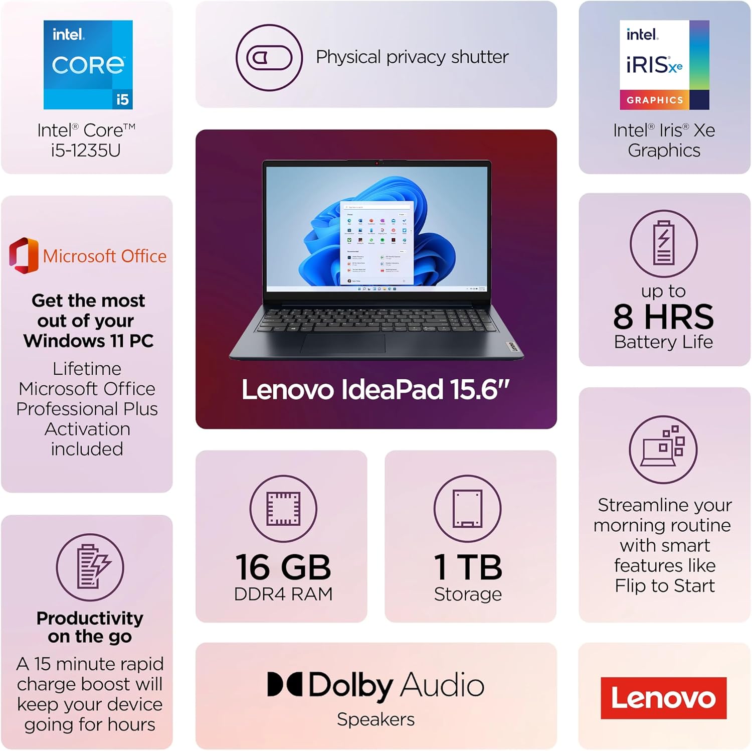 Lenovo IdeaPad 15.6' Flagship Touchscreen Laptop 2025, 10-Core Intel i5, Lifetime Office 2024, Copilot AI, 16GB RAM, 1TB Storage (500GB SSD + 500GB Ext), HubxcelAccessory, Long Battery, Win 11 Pro
