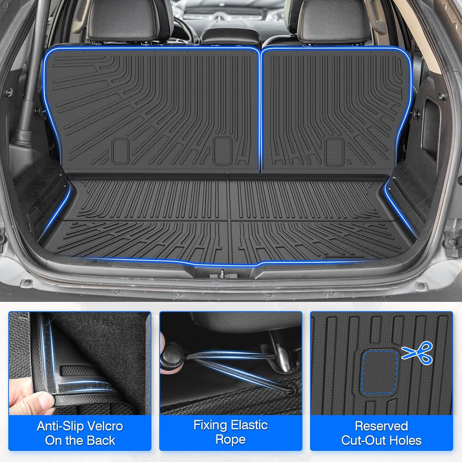 Floor Mats for Ford Edge 2007-2014 & Lincoln MKX 2007-2015, All Weather Cargo Liner for Edge Accessories, Heavy Duty TPE Cargo Mats, Car Accessories